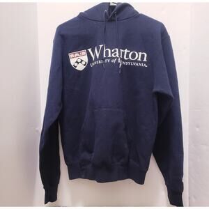 Champion Eco Fleece Wharton UPenn Sweatshirt Hoodie Size S Navy Blue Unisex 6PJ